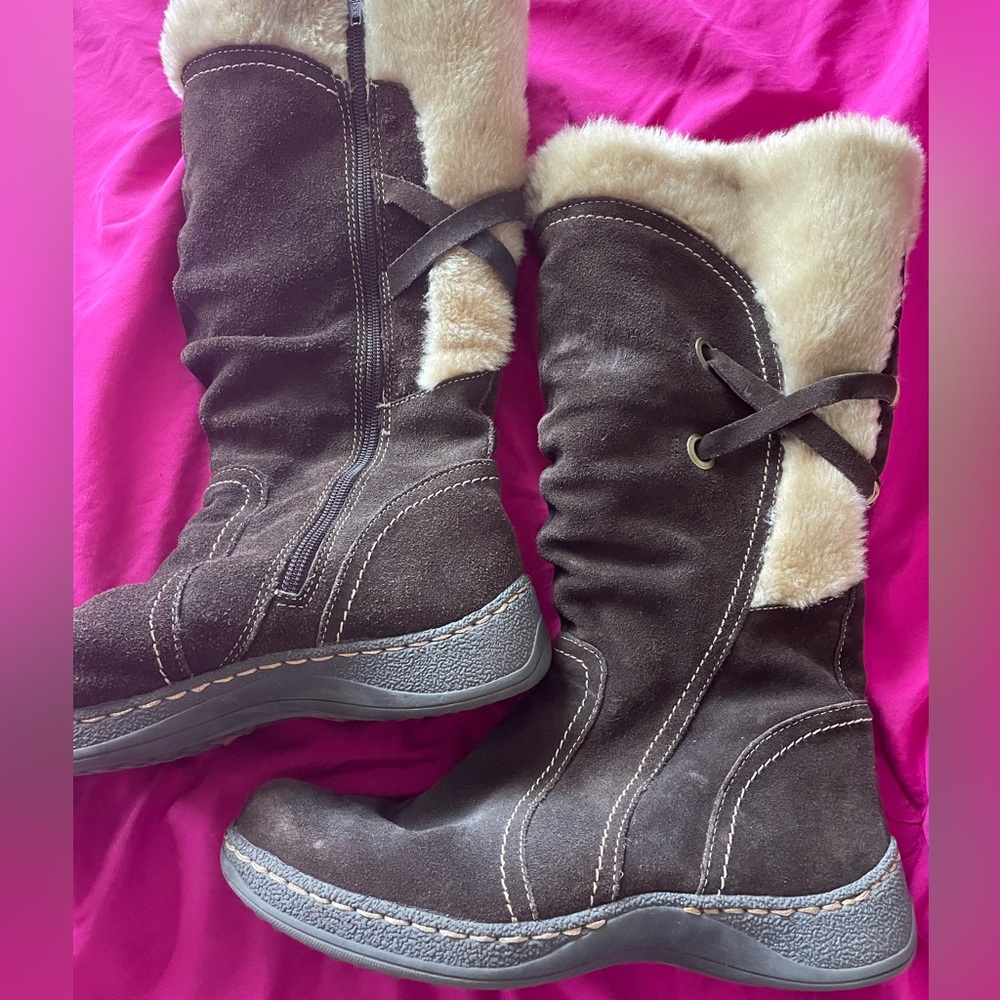 Baretraps EVENTURE brown Suede Tall Snow Winter Boots Fur Lined women’s Sz 9.5